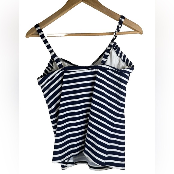 Lands End Women's V Neck Strappy Tankini Swimsuit Underwire Top Striped 10 L/D - Picture 2 of 8